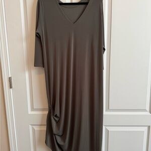 Sympli Army Green /Khaki Asymmetrical 3/4 Sleeve Tunic Dress